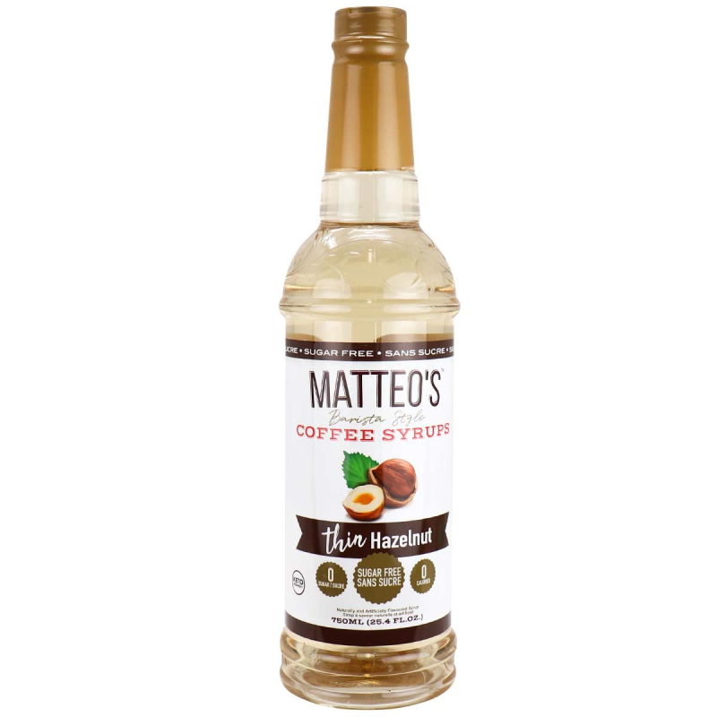 Matteo’s Sugar Free Barista Style Coffee Syrups Thin Hazelnut, 750mL