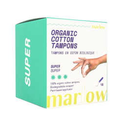 Marlow Organic Cotton Tampons Super, 18 Pack