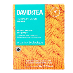 DAVIDsTEA Organic Herbal Infusion Throat Rescue, 12 Sachets